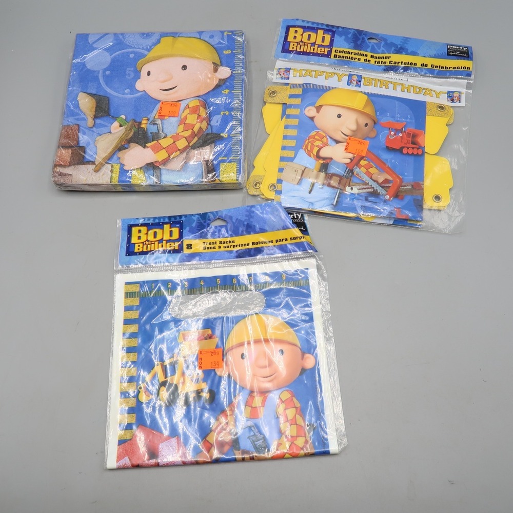 Bob The Builder NOS Birthday Party Set treat bags (8), Napkins, Banner Lot